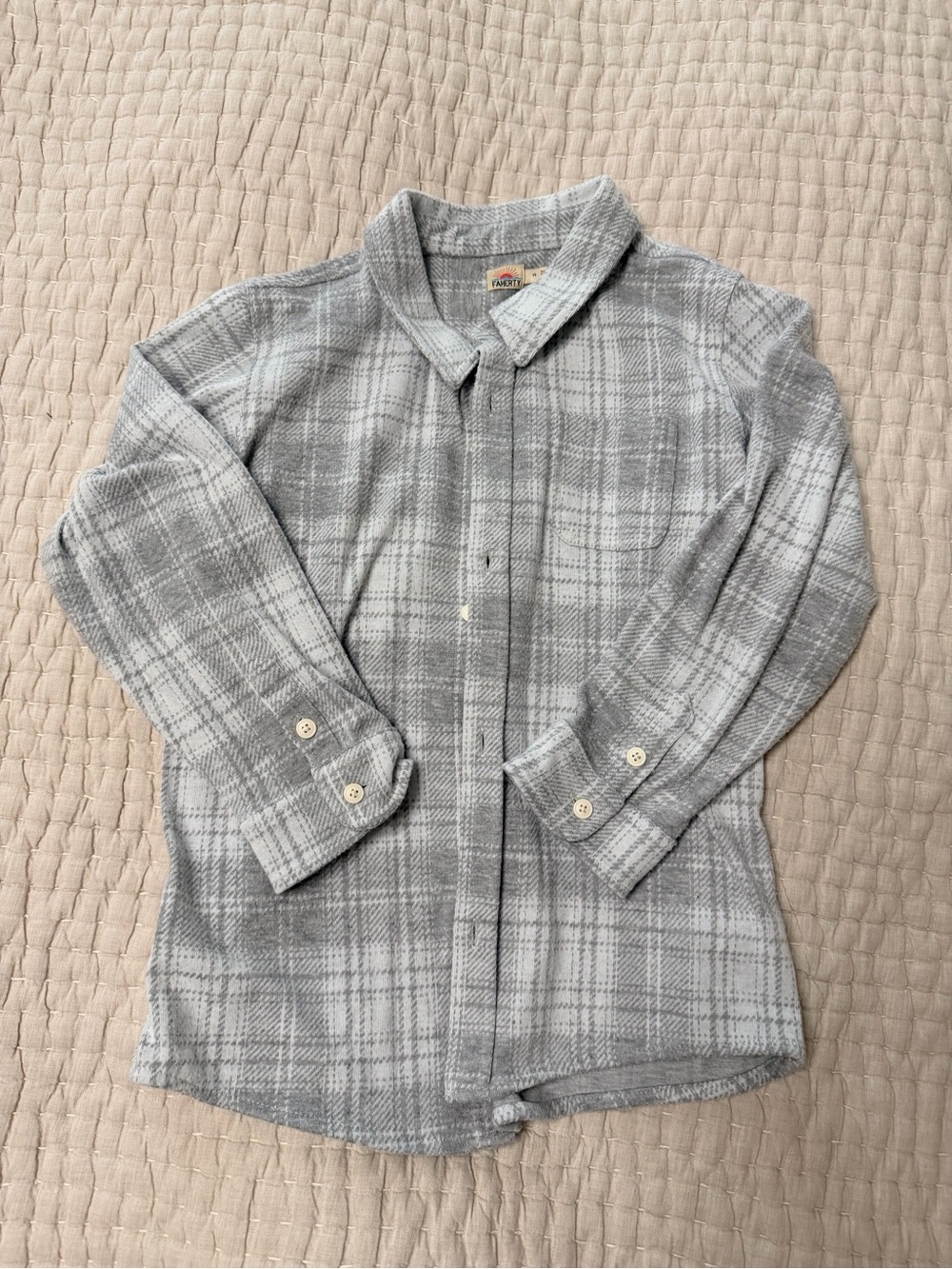 Faherty Gray Kids Plaid Long-Sleeve Button-Down Shirt, size 10, fits like size 8